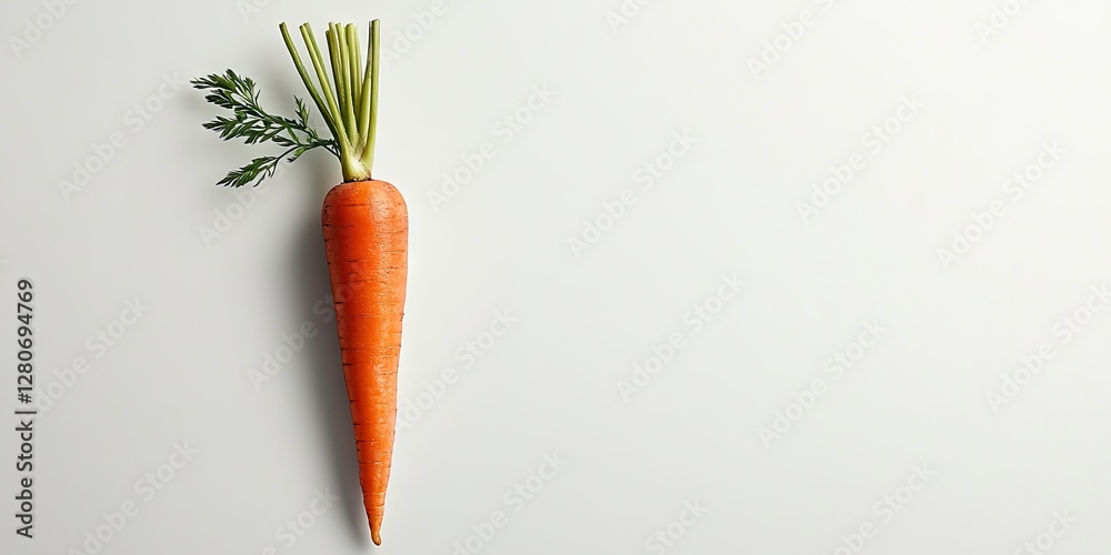 Poster vibrant orange carrot with green leafy tops against a soft gray background showcasing its natural te