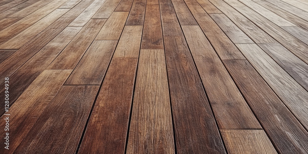 Poster brown wooden floor with varying shades of brown planks arranged in a diagonal pattern highlighting t