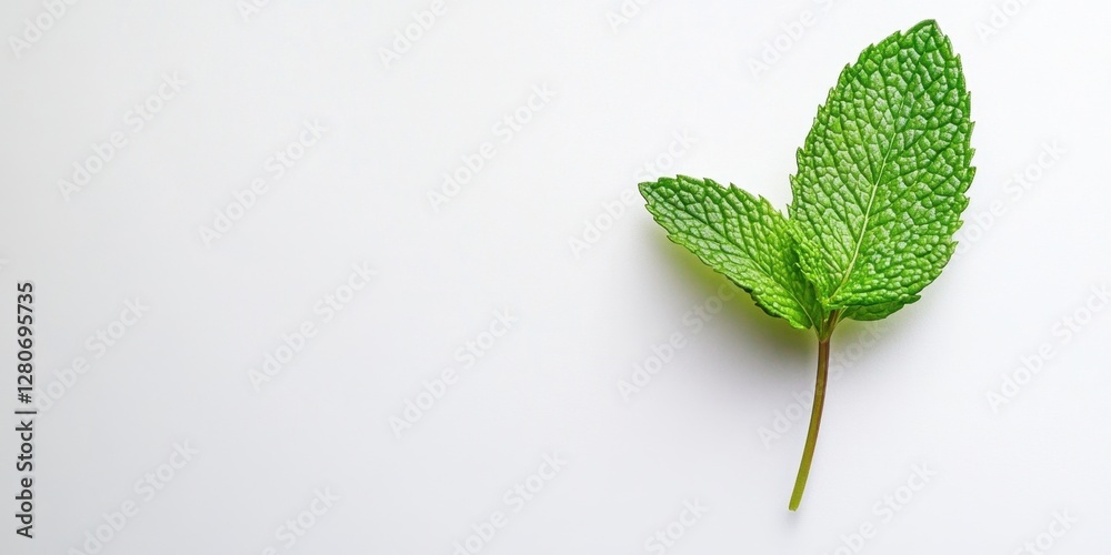 Aufkleber vibrant green fresh mint leaf positioned on the right side of a clean white background highlighting 