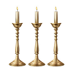 Set of brass candlesticks isolated on transparent background