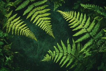 Lush Green Fern Leaves on Dark Natural Forest Background for Nature and Botanical Design