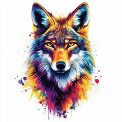 Vibrant Painted Wolf Portrait Art Illustration With Splashes And Brush Strokes Style Decoration