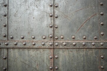 Fototapeta premium Closeup of Weathered Metal Panels with Rivets and Scratches Industrial Texture Background