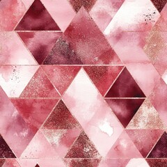 Colorful geometric pattern featuring triangles in shades of pink with watercolor textures