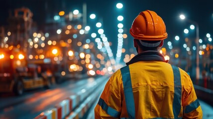 Obraz premium Night Shift Construction Worker