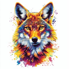 Vivid Wild Canine Portrait with Splashes of Color in an Abstract Style Digital Painting