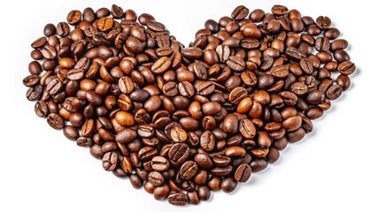 Urban exploration finds:  Heart-shaped coffee beans, macro photography, shallow focus, white background.