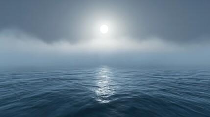 Obraz premium Misty morning over the ocean, fog blending with the soft glow of the rising sun