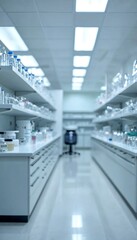 lab equipment and shelves in an empty laboratory.