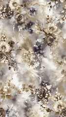 seamless floral pattern design featuring beige and gray tones with roses and delicate blossoms on a soft background