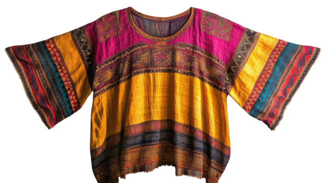 Colorful ethnic top featuring vibrant patterns and rich textures perfect for casual wear