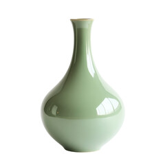 Elegant Green Vase White Background on transparent background.