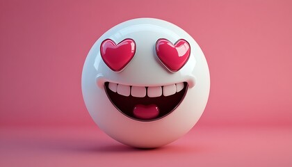 Happy emoticon, love eyes, pink background, Valentine's