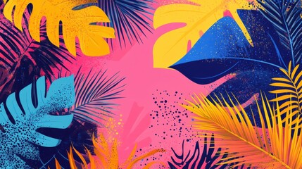 Fototapeta premium An abstract illustration with colorful jungle leaves, evoking the energy and vibrancy of summer