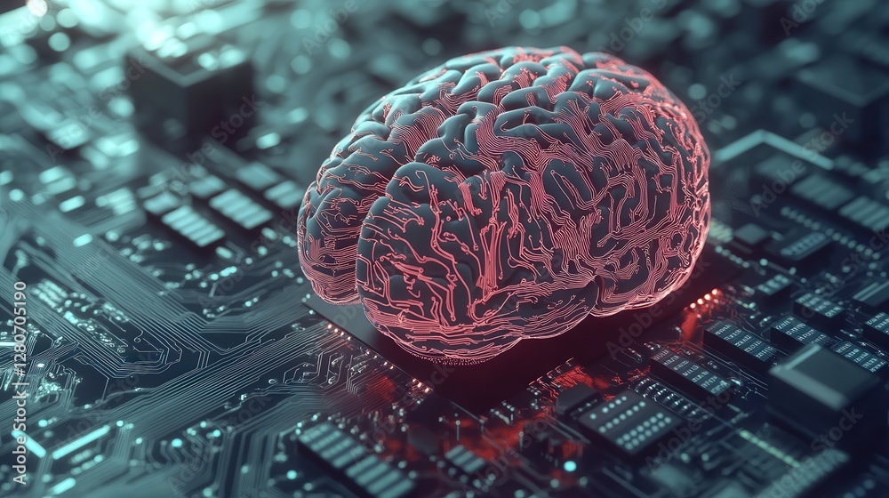 Poster thought-to-text microchip, instantly converting brain activity into written words.