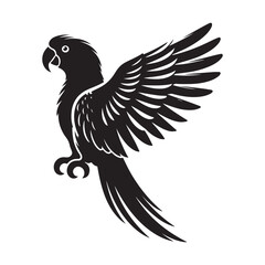 Parrot bird Silhouette Vector Illustration, Solid White Background.