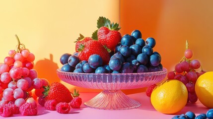 A vibrant berry arrangement on a backdrop that perfectly matches each fruits hue.