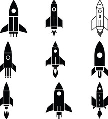 Set of Simple Rocket Icons for Startup or Space Theme