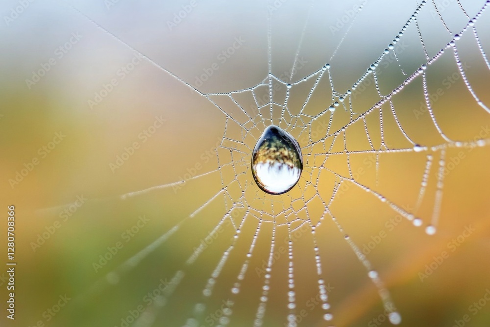 Wall mural a close-up of a spider web with water droplets glistening on its intricate structure