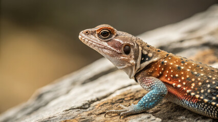 Obraz premium Colorful lizard resting on rock, showcasing vibrant patterns and textures