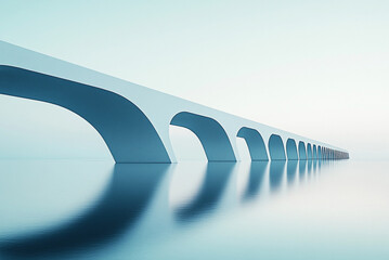 A sleek, modern bridge , isolated with a solid lightblue background, The bridge should have clean, minimalistic architecture, with sharp lines and a contemporary aesthetic. 