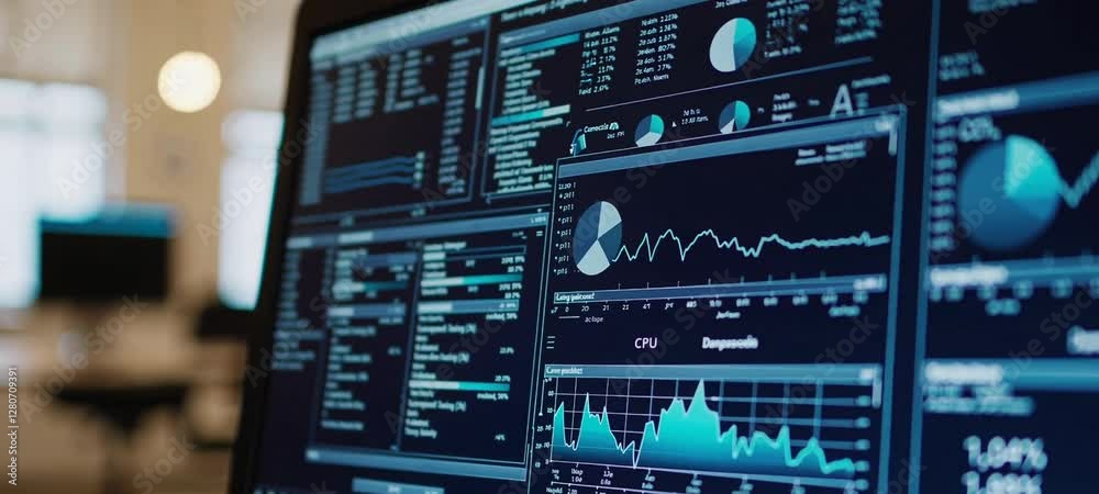 Poster dynamic data visualization on computer screens in modern office environment