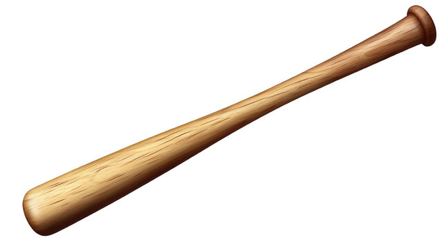 A baseball bat lying diagonally across the frame, with a natural wood grain design, isolated on a transparent background for a clean look
