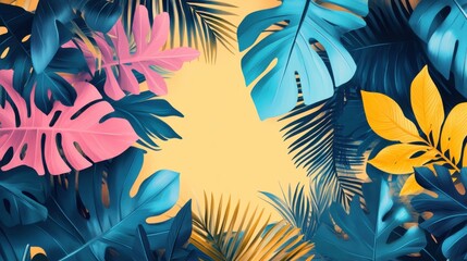 An abstract illustration with colorful jungle leaves, evoking the energy and vibrancy of summer