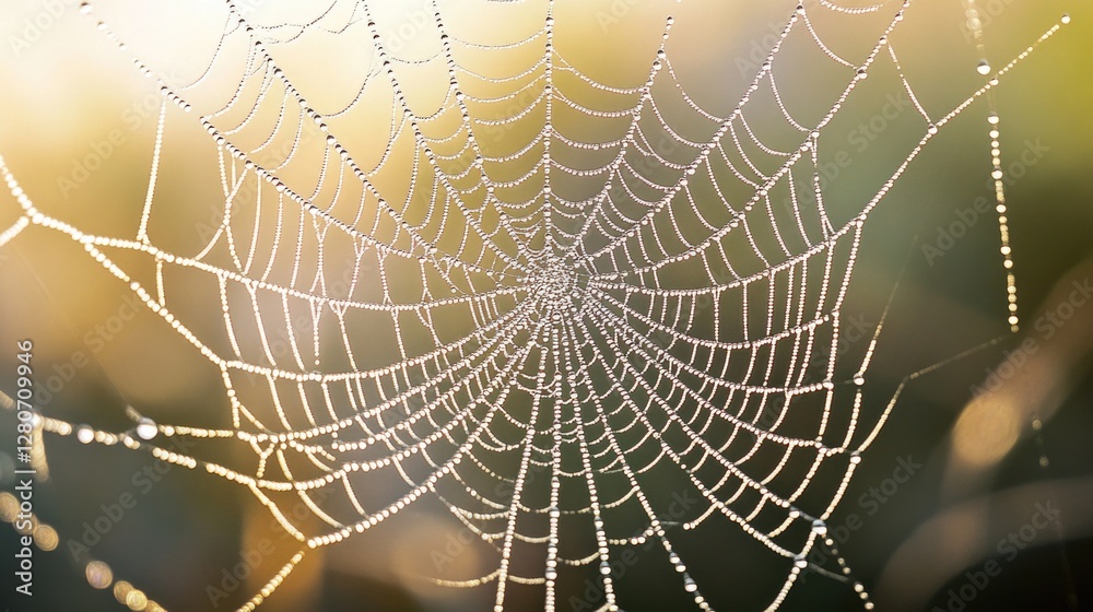 Poster close-up of a spider web covered in water droplets
