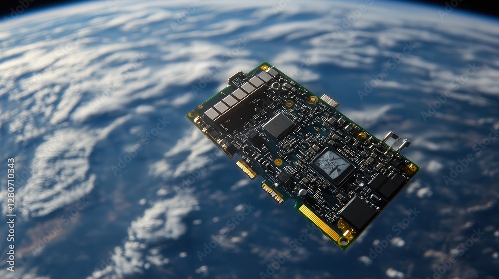 Poster zero-gravity optimized microchip, ensuring flawless performance in space.