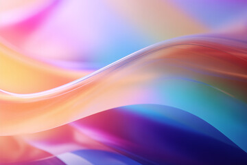 Smooth waves of colorful light create vibrant, ethereal atmosphere, blending hues of pink, blue, and orange in mesmerizing display