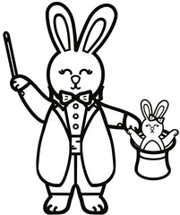 Outline Rabbits black line hand-drawn, Clothes for Career  set cute little hares     characters. Kawaii for kids to Dream career.