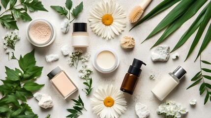 Variety of skincare products arranged on white surface showcasing natural and zero waste cosmetics