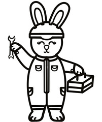 Outline Rabbits black line hand-drawn, Clothes for Career  set cute little hares     characters. Kawaii for kids to Dream career.