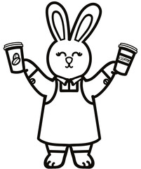 Outline Rabbits black line hand-drawn, Clothes for Career  set cute little hares     characters. Kawaii for kids to Dream career.