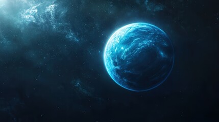 Obraz premium Neptune, its deep blue hue glowing against the infinite black of space.