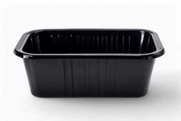 Empty black rectangular plastic container on transparent background