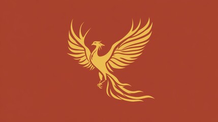 Fototapeta premium Golden Phoenix Emblem on Maroon Background