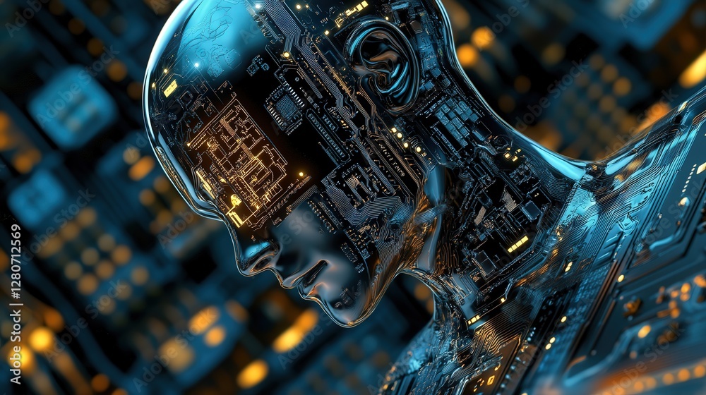 Poster ai-driven microchip, capable of self-diagnosing errors, repairing damage, and optimizing its own eff