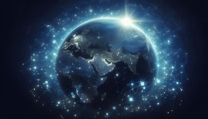 Fototapeta premium Night earth global virtual internet world connection of metaverse technology network digital communication and worldwide networking on connect 3d background.