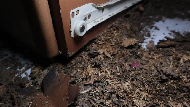footage of damage wood, rotten and destroyed by termites.