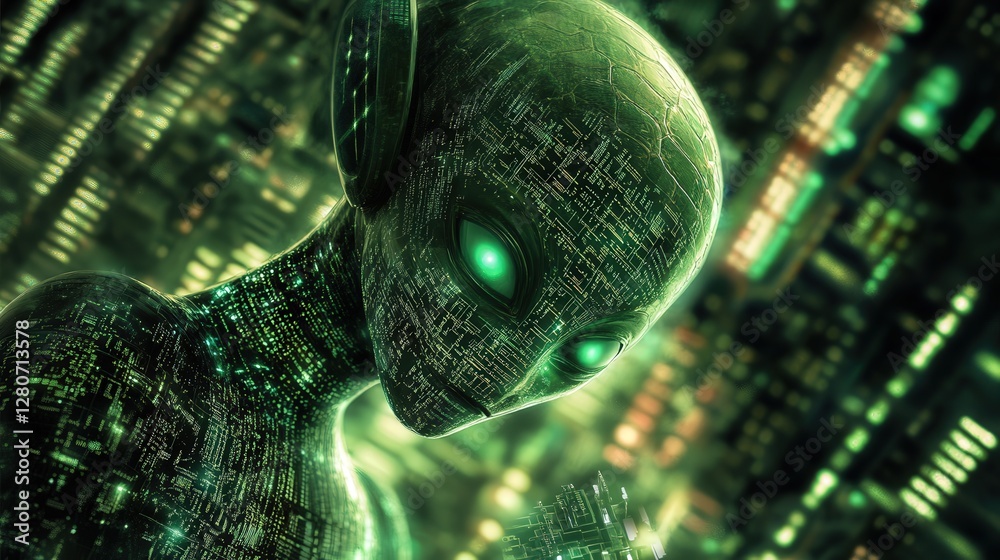 Poster extraterrestrial signal-processing microchip, decoding alien communications.
