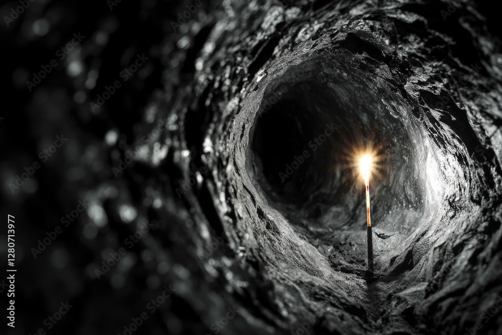 Poster a single light source illuminates a dark tunnel