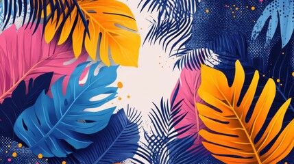 An abstract illustration with colorful jungle leaves, evoking the energy and vibrancy of summer