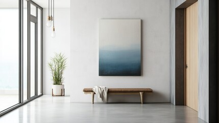 Serene Interior, Minimalist Design with Abstract Art and Natural Elements