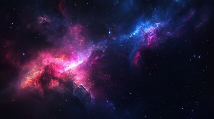 Naklejka premium deep-space night sky image, showcasing a vivid galaxy cluster against a black cosmic void