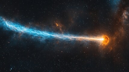 Obraz premium comet, its bright nucleus glowing with a brilliant icy blue tail stretching across the sky.