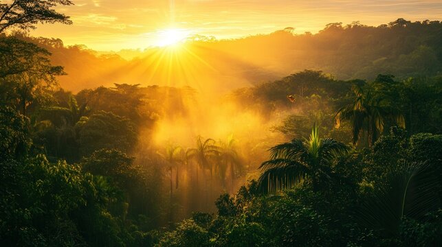 sunset light, where birds call out as the golden glow filters through the canopy