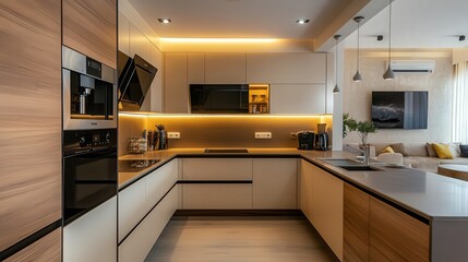 kitchen with an under-counter air purifier to eliminate cooking odors and maintain a pleasant atmosphere.