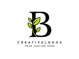 Creative B letter logo, leaf logo, elegant garden leaf company business logo, custom B letter alphabet logo